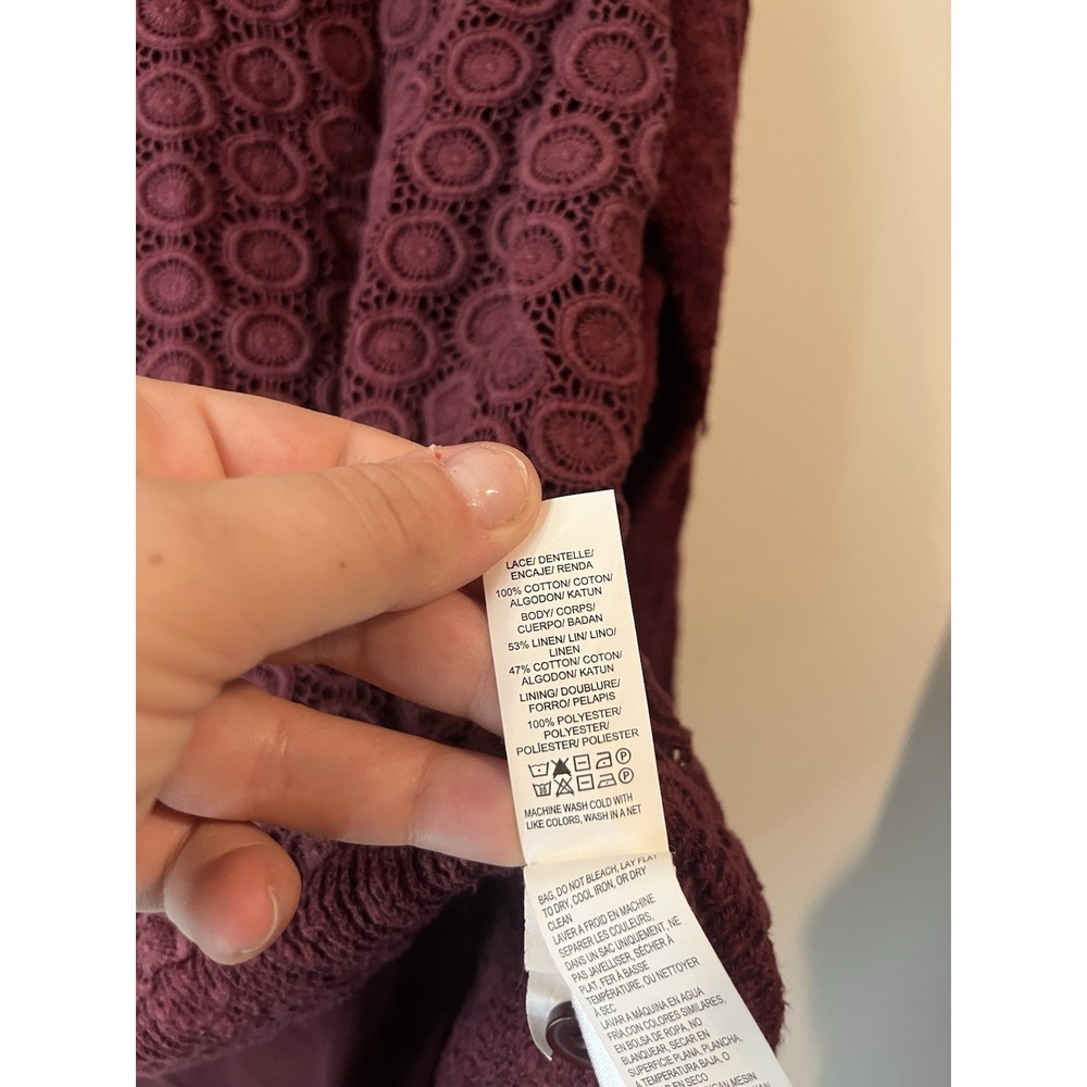 Lucky Brand Long Sleeve Sweater High Low Sheer Woman's Large Crochet linen Blend - Picture 3 of 4